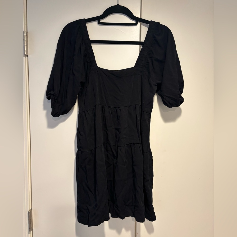 Black Tiered Puff Sleeve Mini Dress